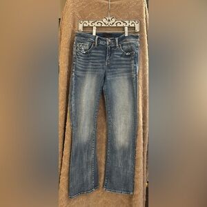 Women's Blue Distressed Tailored Boot Cut Jeans